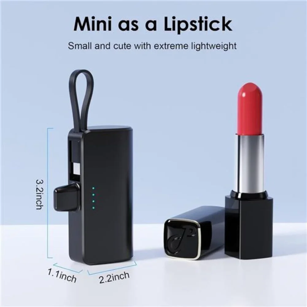 Small Portable Charger 5200 mAh Ultra-Compact Power Bank with Built-in Cable